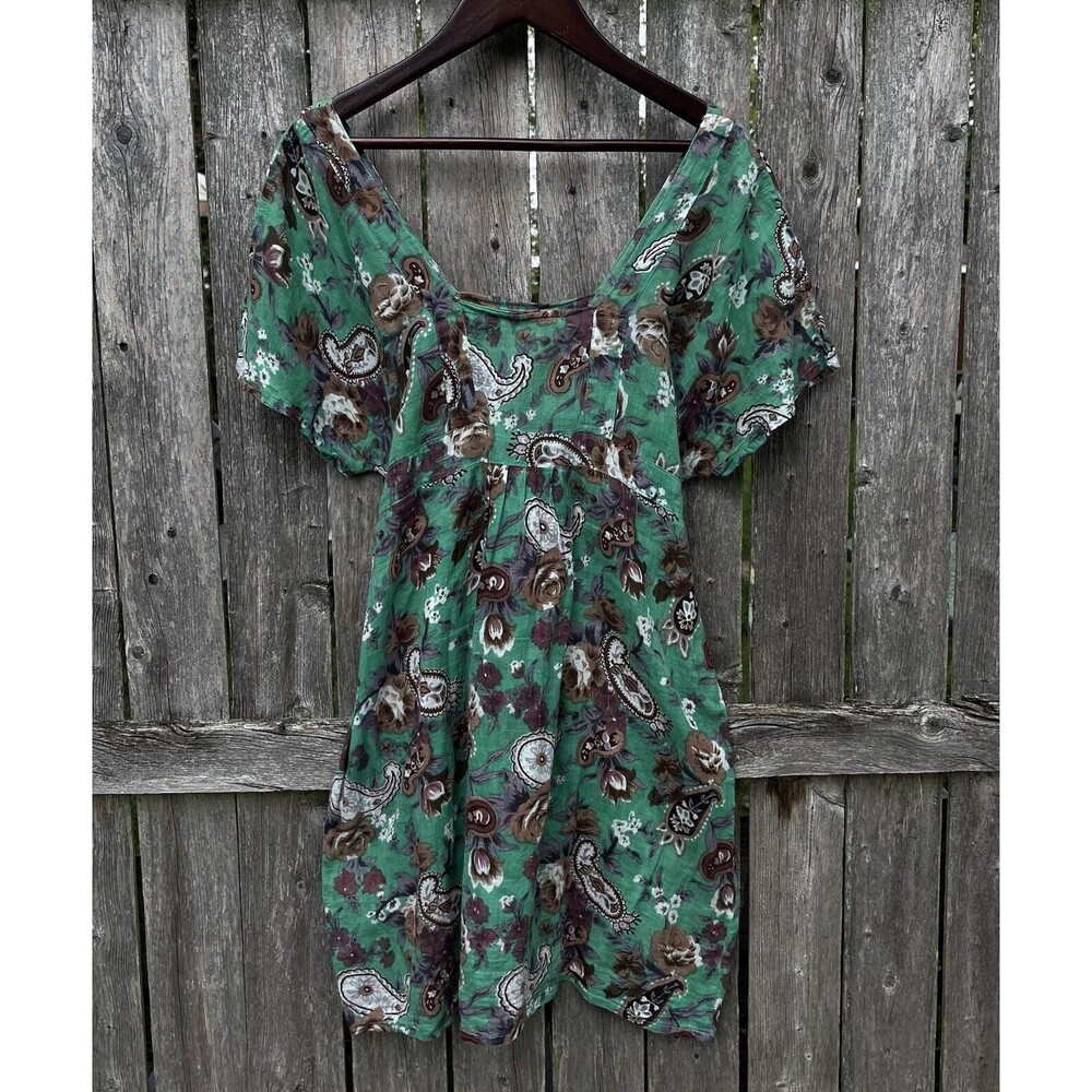 FLOATING LOTUS Paisley Fairy Cottagecore Boho Paisley Tie Back Tunic- Small